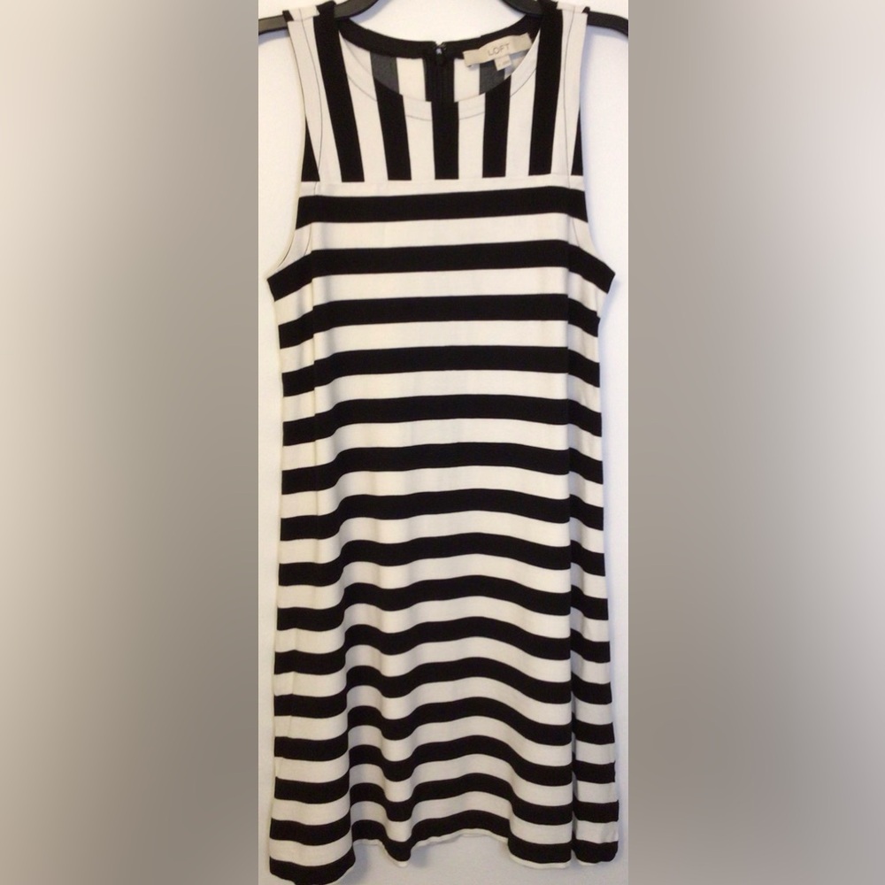 LOFT black white striped sleeveless midi dress size small